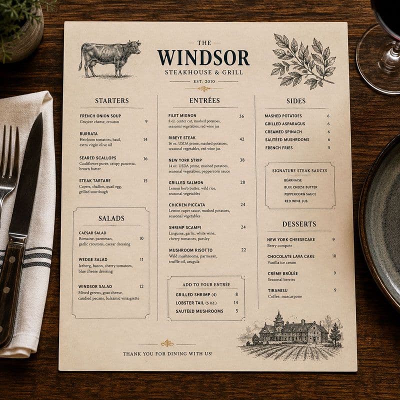 Printed Menu
