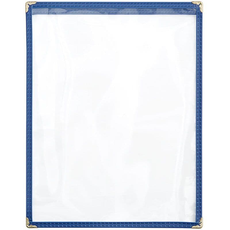 Blue 2-View Single Pocket Sewn Vinyl Menu Cover