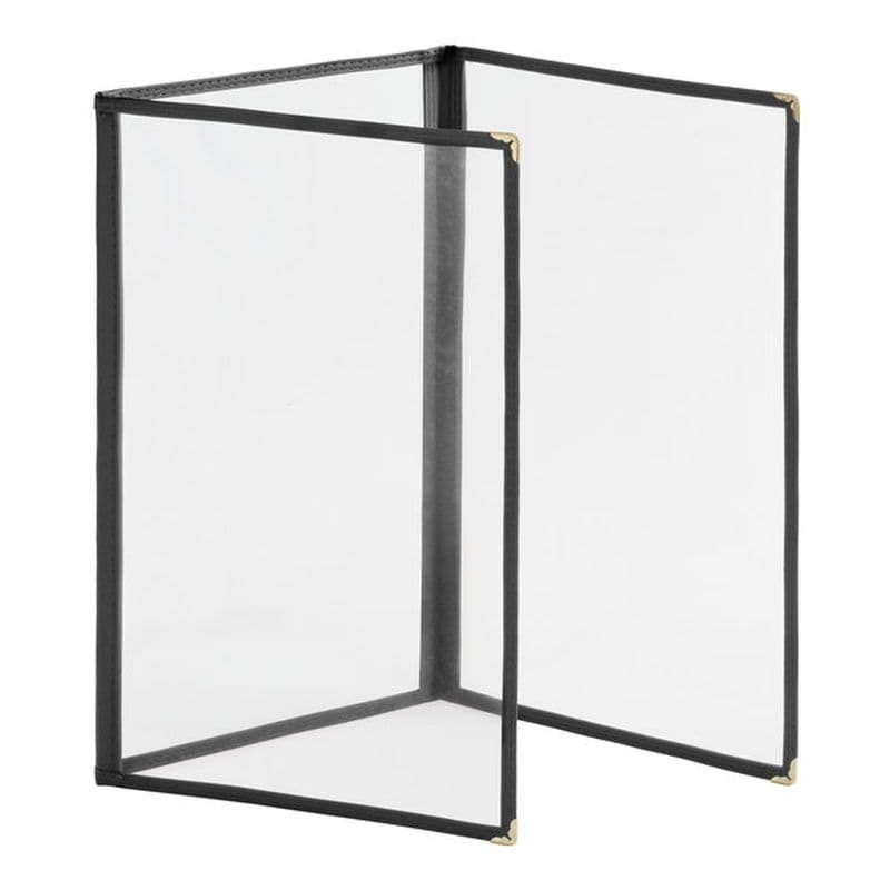 Black 6-View Trifold Three Pockets Vinyl Menu Cover