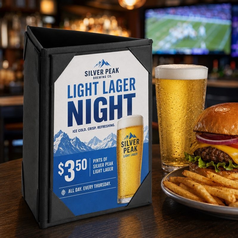 Bar promotion displays, QR signs and table tents