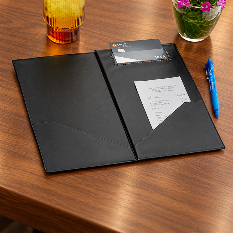 Branded check presenters and server books